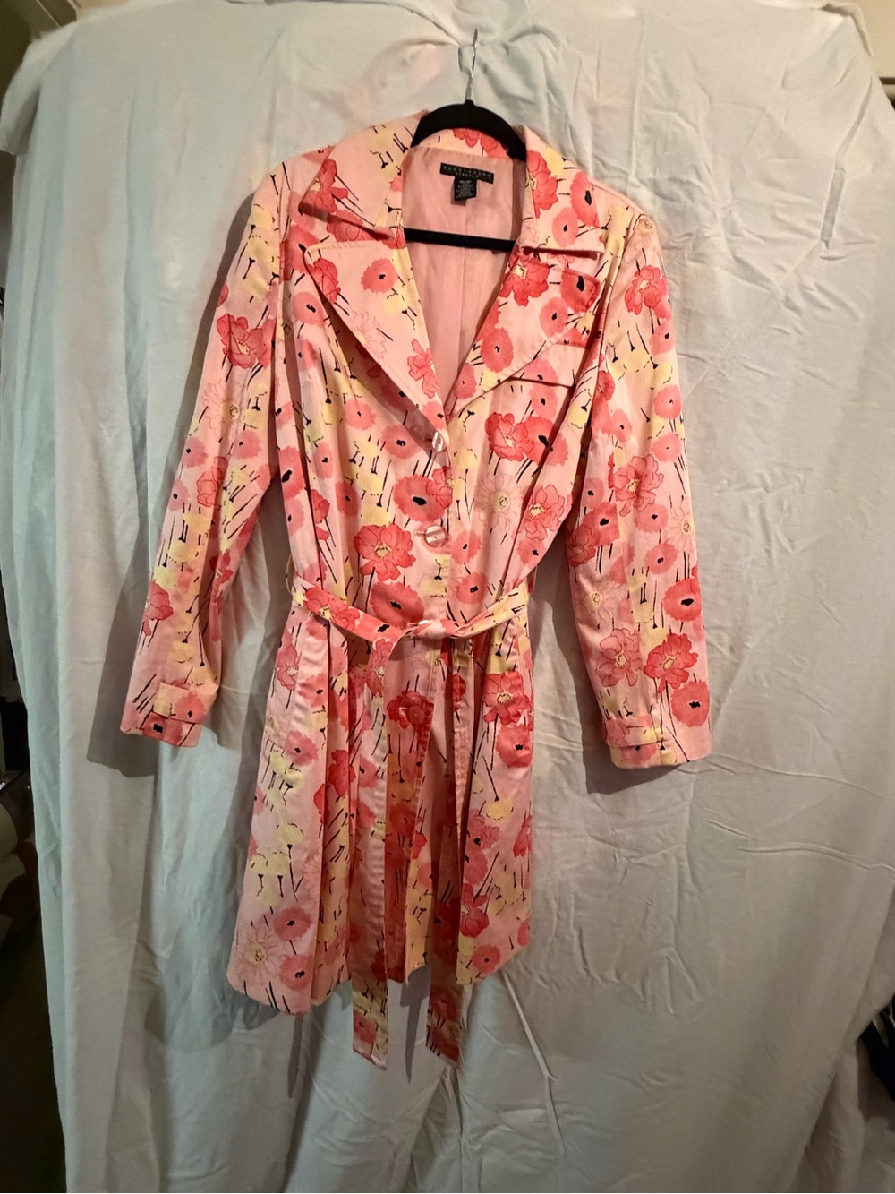 Floral Pink Belted Trench Dress by UNKNOWN